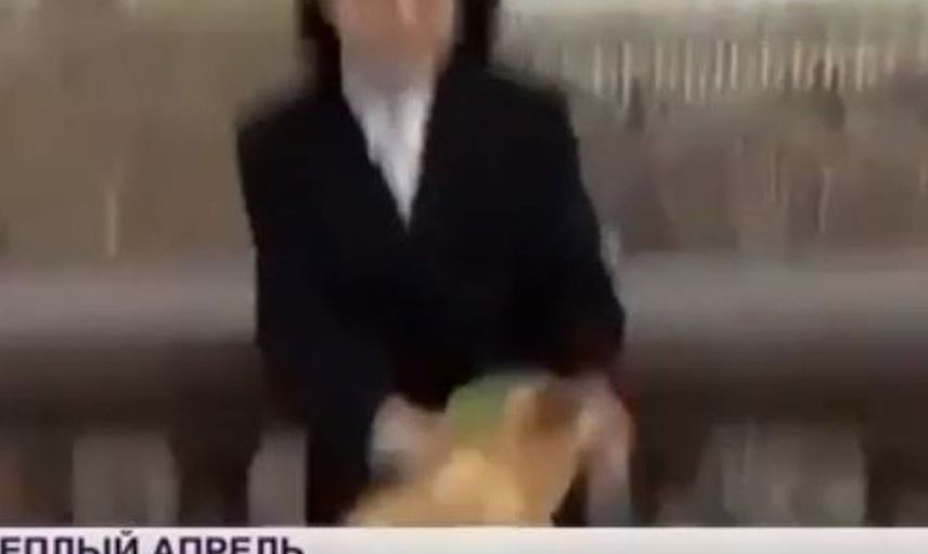 Canlı yayın sırasında mikrofonunu köpeğe kaptırdı!