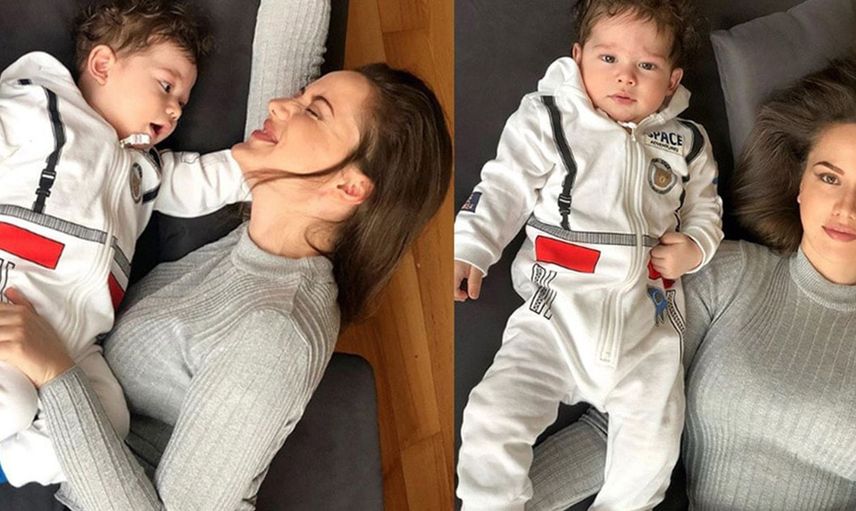 Ünlü oyuncu Fahriye Evcen küçük oğlu Kerem'in yüzünü ilk kez paylaştı!