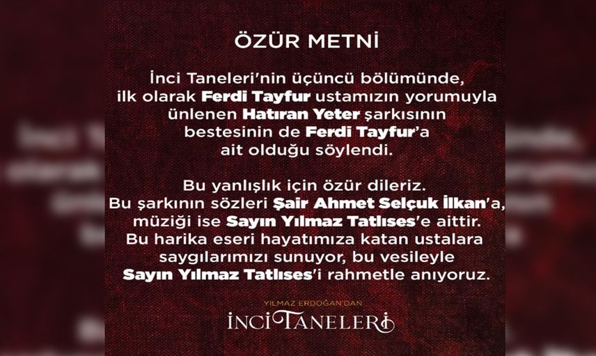 İnci Taneleri'nin yapımcısı özür diledi! Çok tepki çekmişti