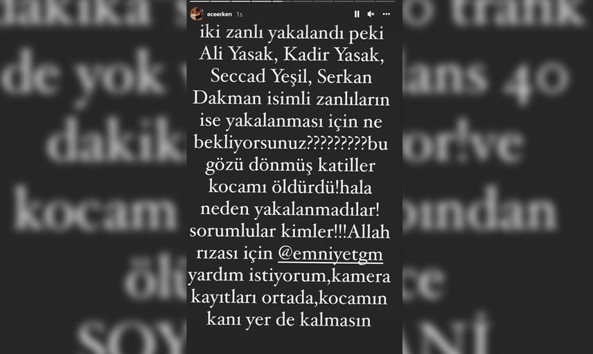 Ece Erken Eşi Şafak Mahmutyazıcıoğlu’nun Katilinin Fotoğrafını Paylaştı