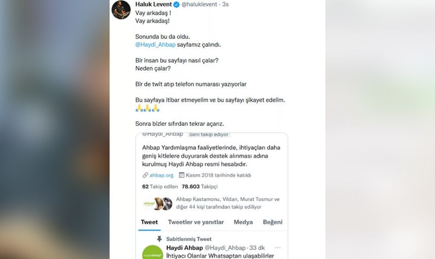 Haluk Levent sosyal medya hesabından duyurdu! AHBAP derneğine hacker şoku 25 bin lira istediler