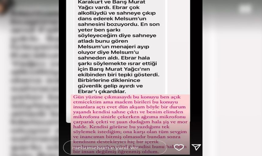 Ünlü şarkıcıdan darp hakkında ilk açıklama: Ebrar Karakurt mikrofonla dudağımı morarttı!