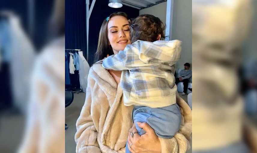 Güzel oyuncu Fahriye Evcen 13 aylık oğluyla sette: Bakın küçük Özçivit kime benzetildi!