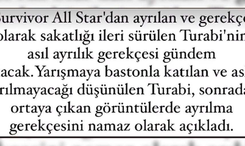 Survivor'da skandal iddia: Turabi yarışmadan bakın ne için ayrılmış... ''Namaz'' detayı şoke etti!