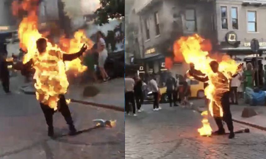 İstanbul Galata’da bir adam kendini yaktı! Çevredeki vatandaşlar da selfie çekti