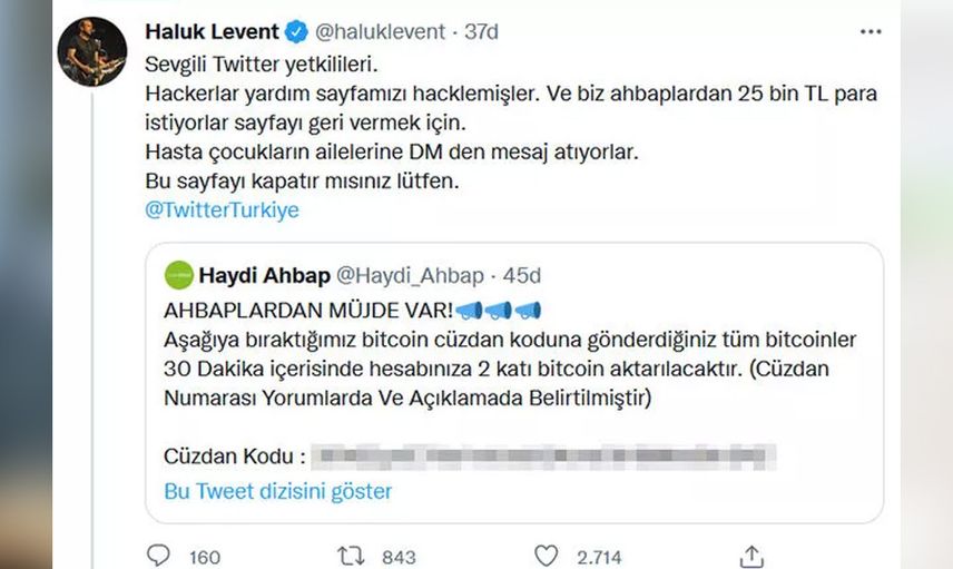 Haluk Levent sosyal medya hesabından duyurdu! AHBAP derneğine hacker şoku 25 bin lira istediler
