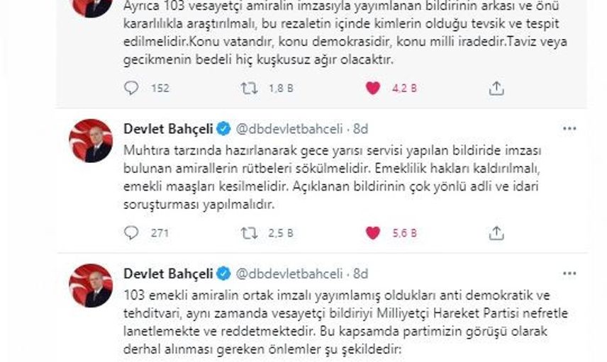 Emekli 103 Amiral İçin Tepkiler Çığ Gibi Büyümeye Devam Ediyor!