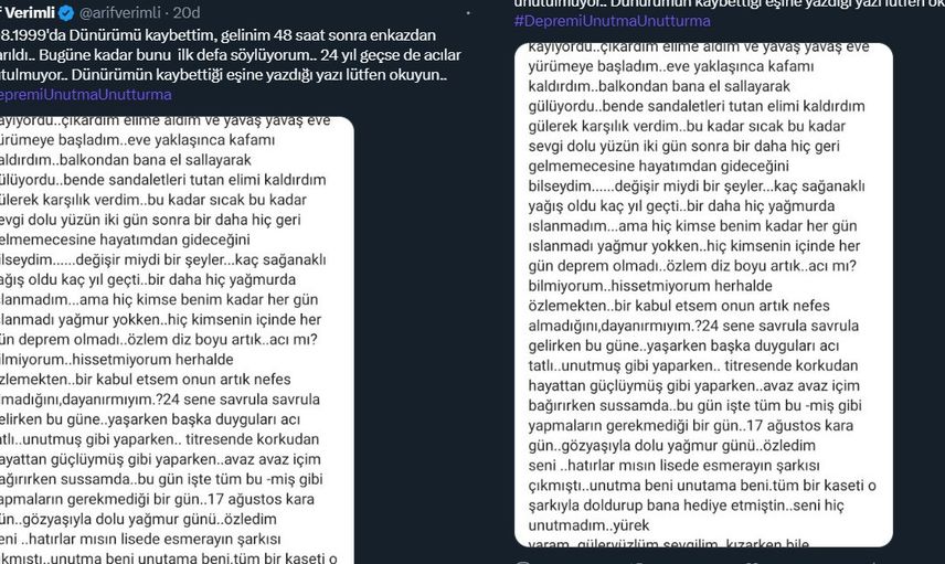 Arif Verimli'den deprem itirafı 