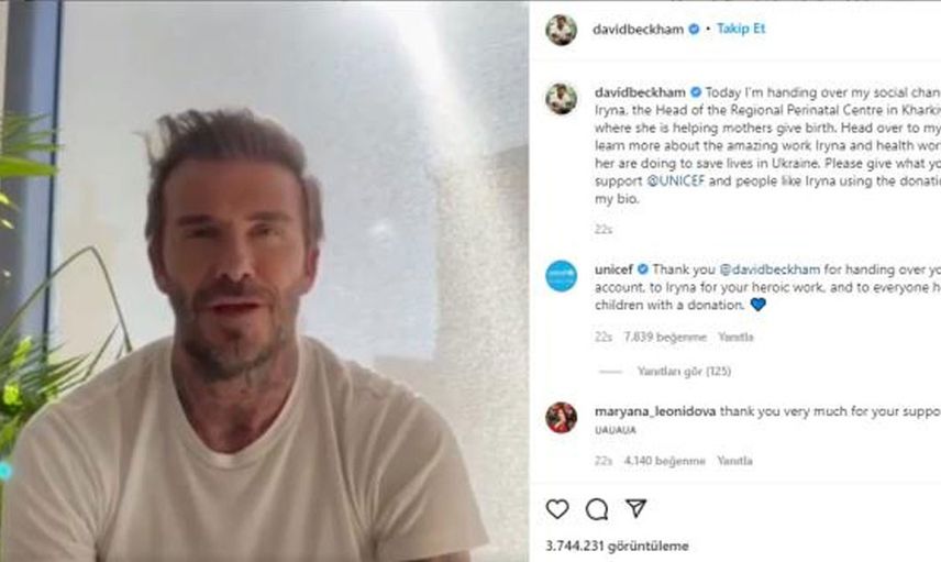 David Beckham Ukrayna’ya destek vermek için İnstagram hesabını Irina Kondratova'ya verdi