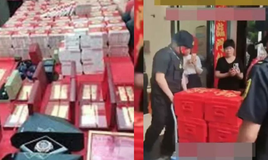 Çin'de bir garip çeyiz geleneği! Onlarca kişi deste deste parayı taşıdı
