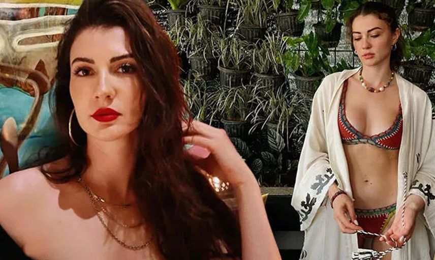 Burcu Özberk'ten ortalığı yakıp kavuran pozlar! İç çamaşırsız kamera karşısına geçen ünlü oyuncunun göğüsleri göründü