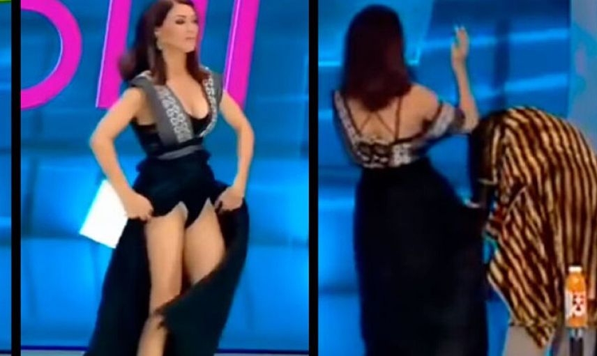 Canlı yayında örümcek girdi diyerek üstünü soydu