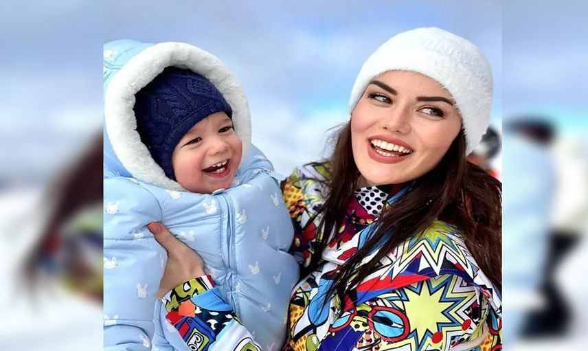 Güzel oyuncu Fahriye Evcen 13 aylık oğluyla sette: Bakın küçük Özçivit kime benzetildi!