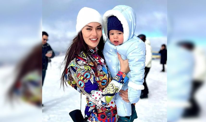 Güzel oyuncu Fahriye Evcen 13 aylık oğluyla sette: Bakın küçük Özçivit kime benzetildi!