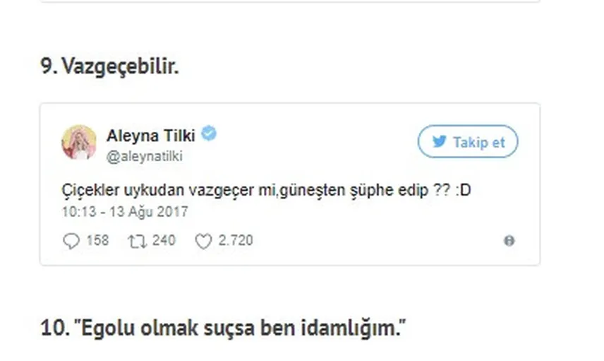 Aleyna Tilki'nin Kendini Beğenmiş Tuhaf Paylaşımları