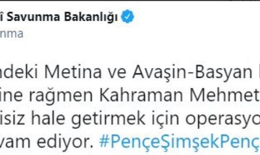 MSB, Irak'ın Kuzeyindeki Operasyonlara Dair Fotoğraf Paylaştı