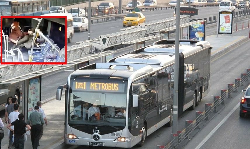 Metrobüste akılalmaz olay! Tuhaf sesler çıkaran adama genç kadından meydan dayağı geldi