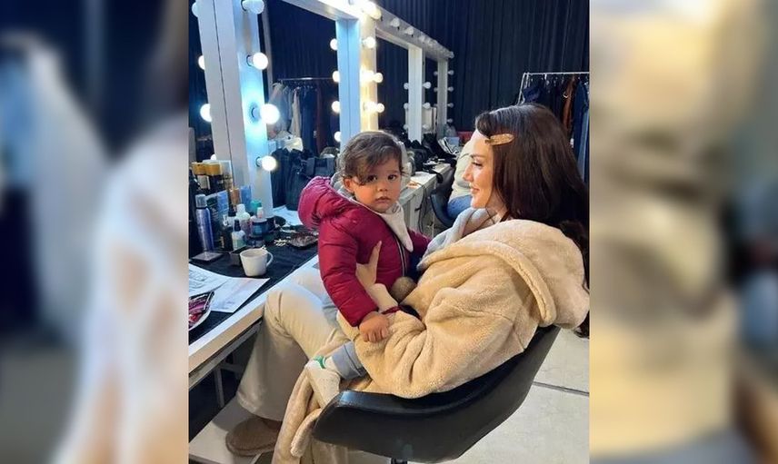 Güzel oyuncu Fahriye Evcen 13 aylık oğluyla sette: Bakın küçük Özçivit kime benzetildi!