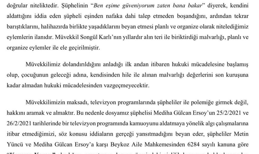 Songül Karlı’dan Mediha Ersoy’a Yanıt