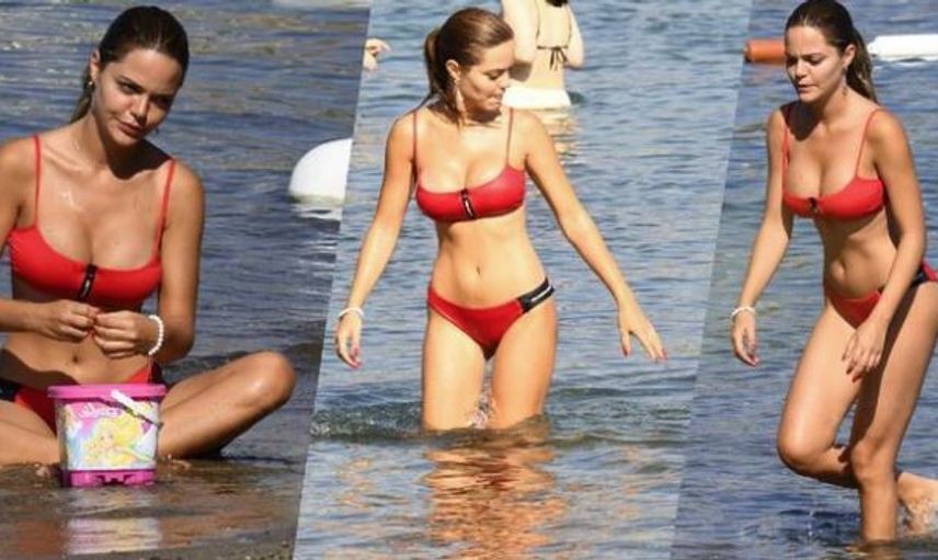 Hilal Altınbilek Kırmızı Bikinisiyle Plajın Yıldızı Oldu!