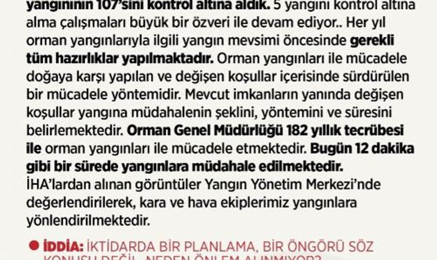Tarım ve Orman Bakanlığı’ndan Türkiye'nin Ciğerini Yakan Orman Yangınlarıyla İlgili Açıklama