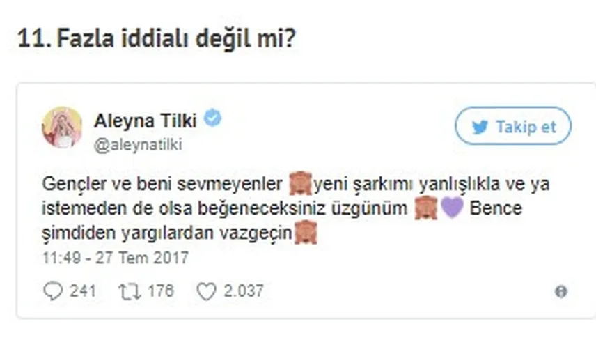 Aleyna Tilki'nin Kendini Beğenmiş Tuhaf Paylaşımları