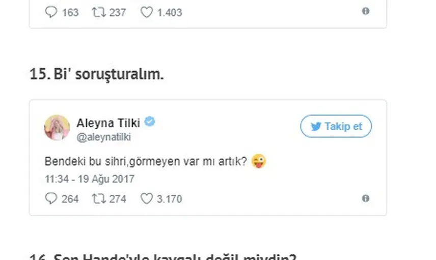 Aleyna Tilki'nin Kendini Beğenmiş Tuhaf Paylaşımları