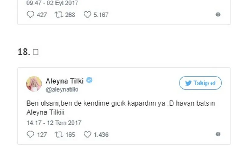 Aleyna Tilki'nin Kendini Beğenmiş Tuhaf Paylaşımları