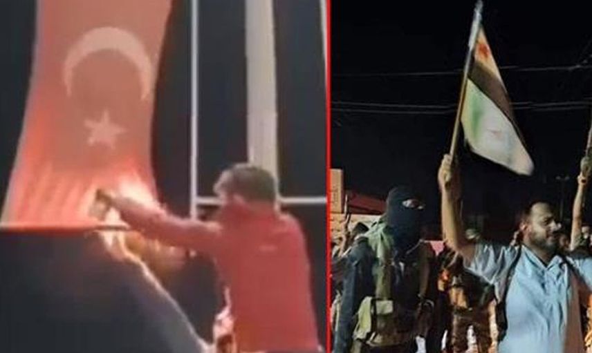 Sosyal medya bu videoyu konuşuyor! Suriyeliler Türk bayrağını yaktı