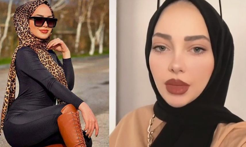 Sosyal medya fenomeni Esra Rabia Ünal başörtüsünün altına transparan bir elbise giydi tangasına kadar gözüktü