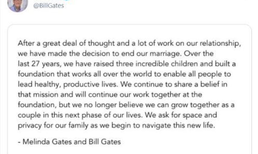 Bill Gates'in boşanmalarını açıkladığı paylaşım