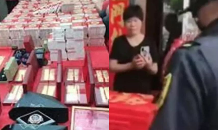Çin'de bir garip çeyiz geleneği! Onlarca kişi deste deste parayı taşıdı