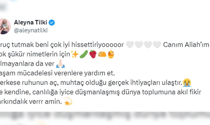 Aleyna Tilki'den olay yaratan Ramazan paylaşımı: Topluma akıl fikir diledi!