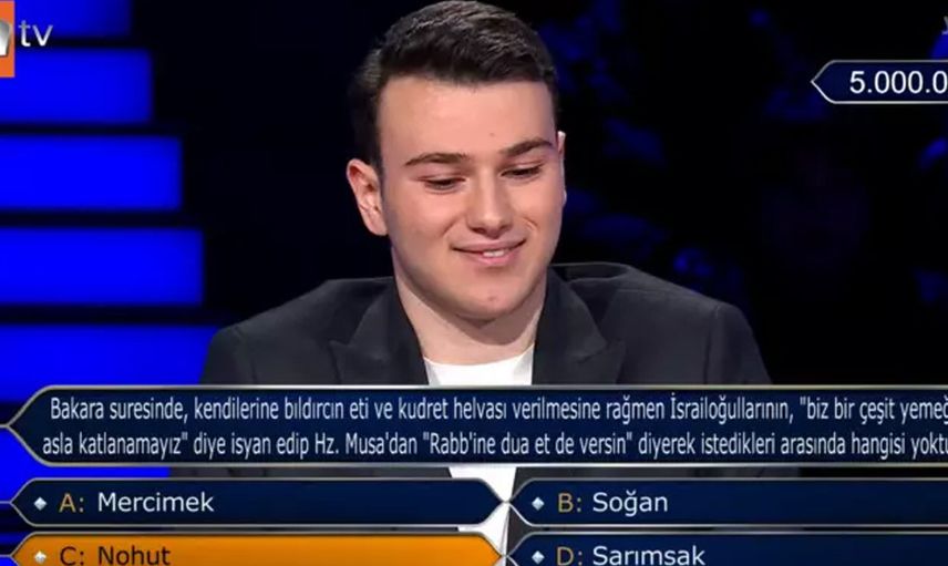 Kim Milyoner Olmak İster'de tarihi gece: 5 Milyonluk soruyu doğru cevapladı!