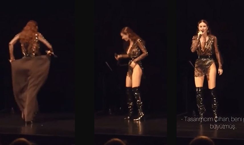 Sahnede eteğini çıkarıp attı!