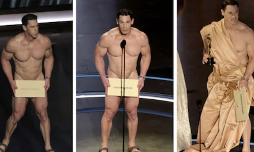 John Cena sahneye çıplak çıktı: Konuşma yapacakken üstüne perde giydirildi!