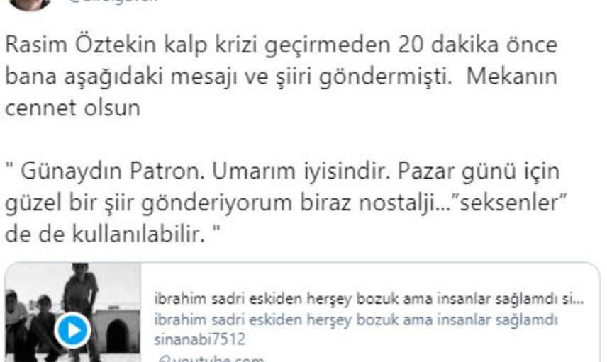 Rasim Öztekin’in Kalp Krizi Geçirmeden Önceki Son Mesajı
