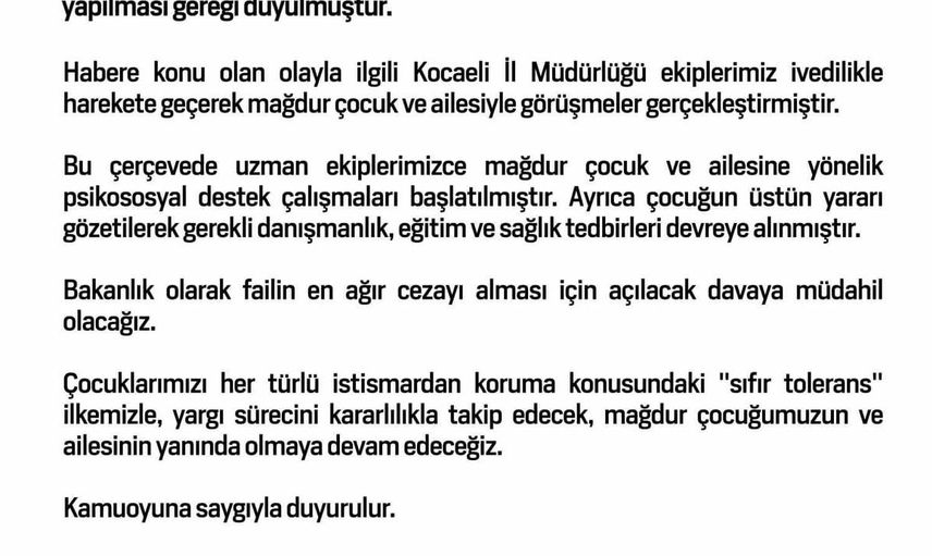 Aile ve Sosyal Hizmetler Bakanlığı'ndan tecavüz iddiasındaki 15 yaşındaki kız için müdahale kararı