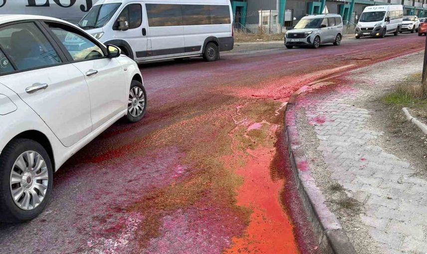 Kapaklı'da yola dökülen boya ilginç görüntüler ortaya çıkardı