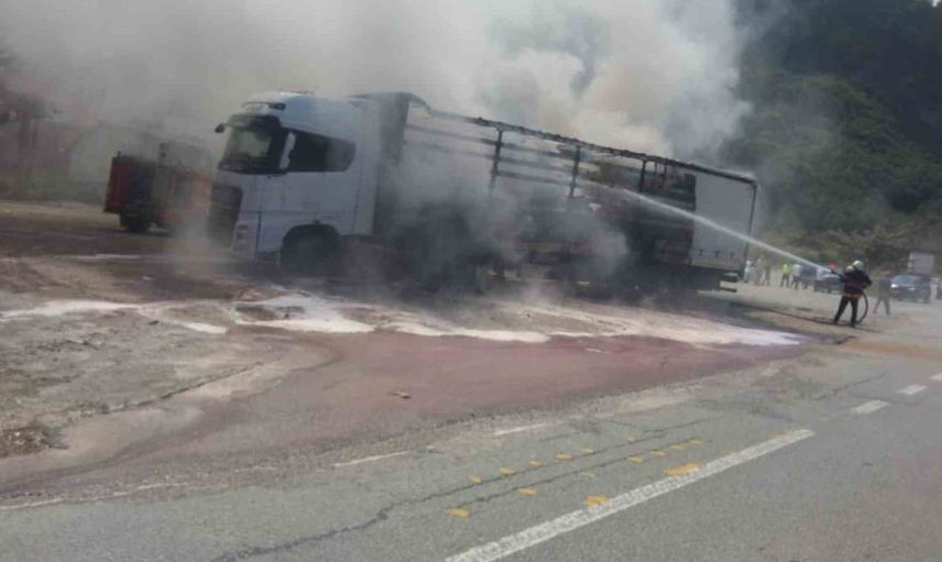 Giresun'da tır dorsesinde yangın paniği: itfaiye ekibi hızlıca müdahale etti
