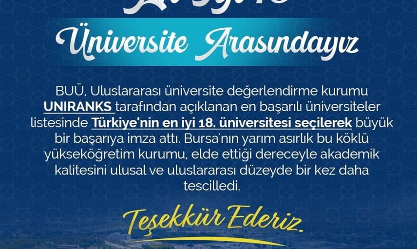 Bursa Uludağ Üniversitesi, Türkiye’nin en iyi 18 üniversitesi arasında yer aldı