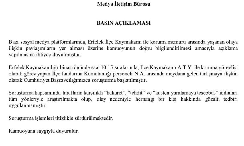 Erfelek kaymakamı ve koruma görevlisi arasındaki tartışmaya soruşturma açıldı