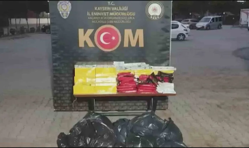 Kayseri'de yapılan operasyonda kaçak sigara ve nargile tütünü ele geçirildi
