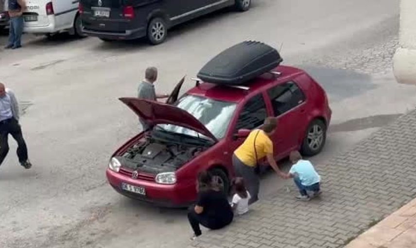 Yavru kedi otomobilin motorundan cep telefonuyla kurtarıldı