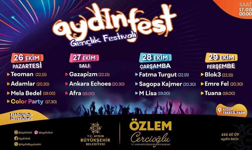 Aydınfest gençlik festivali başlıyor: Sınırsız eğlence 26 Ekim'de başlıyor