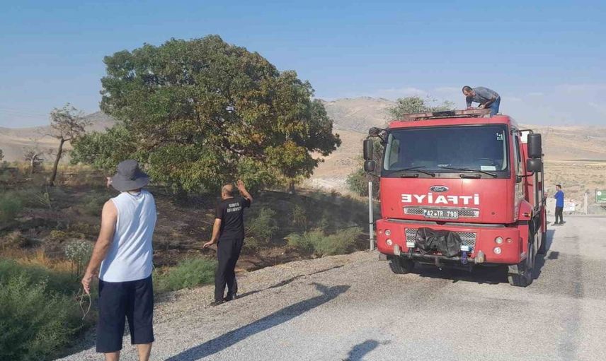 Karapınar'da ot yangını paniğe neden oldu