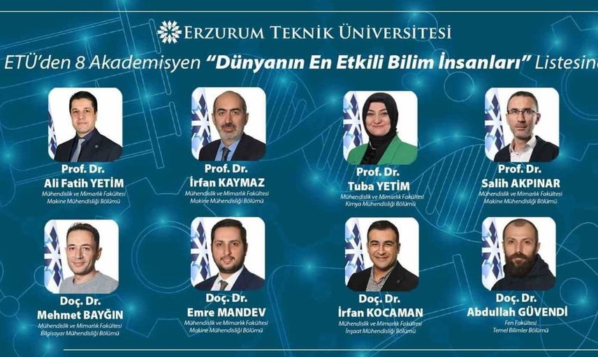 Erzurum Teknik Üniversitesi'nden 8 akademisyen dünyada en etkili bilim insanları arasında