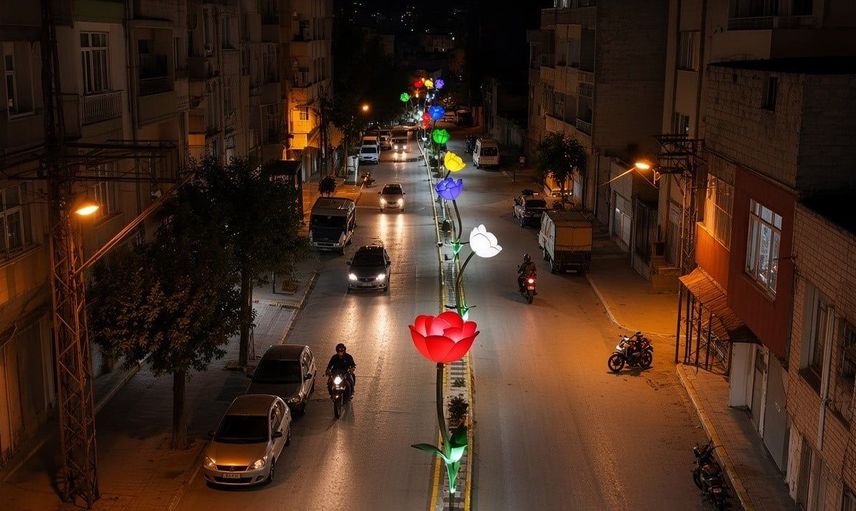 Kilis'te yeni aydınlatma çalışmalarıyla dereboyu caddesi parlıyor