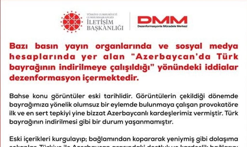 Azerbaycan'da Türk bayrağına yönelik iddialar yalanlandı: DMM açıklamada bulundu