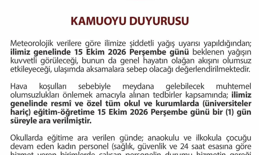 Düzce'de sağanak yağış nedeniyle eğitime bir gün ara verildi